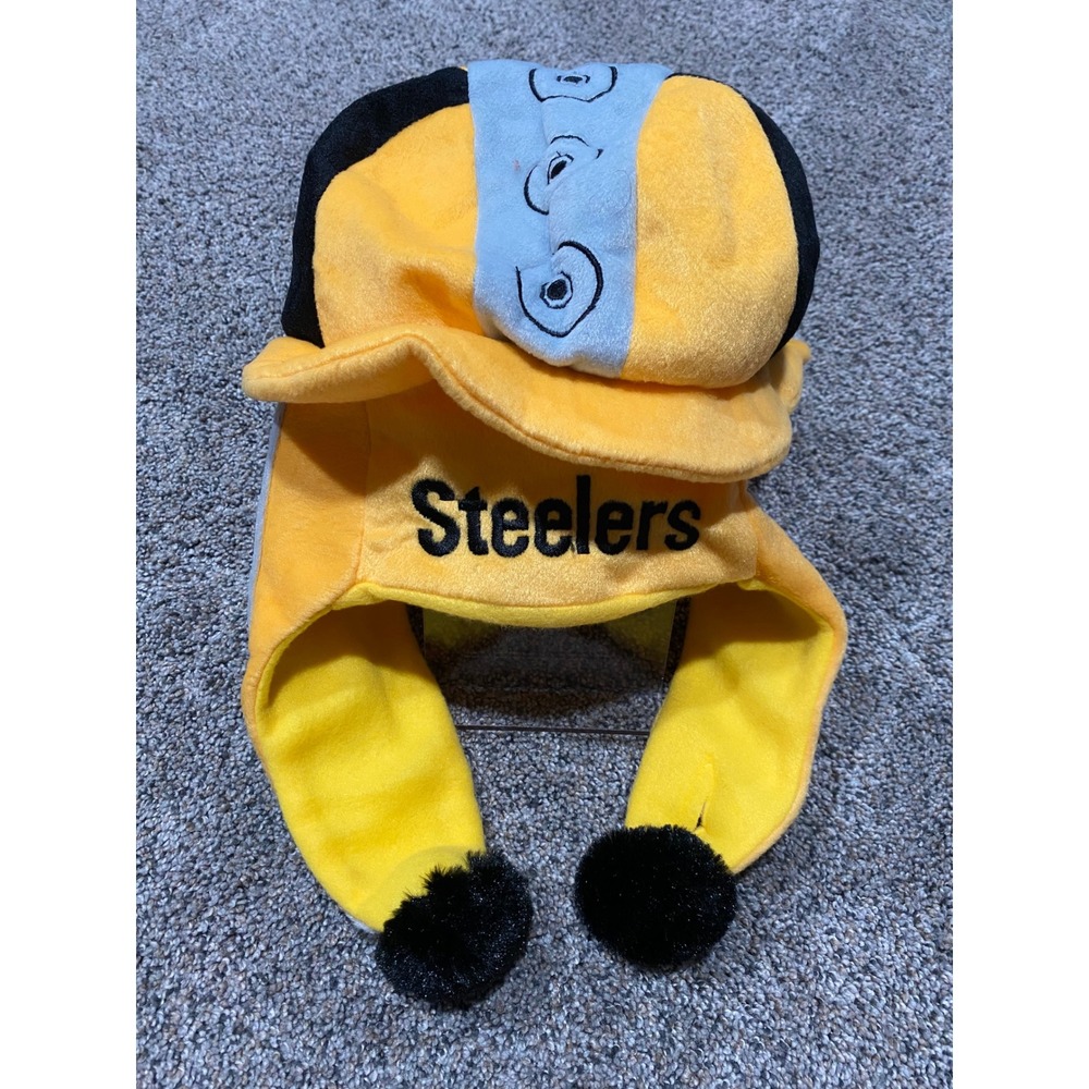 Forever Collectibles Steelers Trapper Hat Mens OSFM Yellow NEW NFL Plush Pom Pom